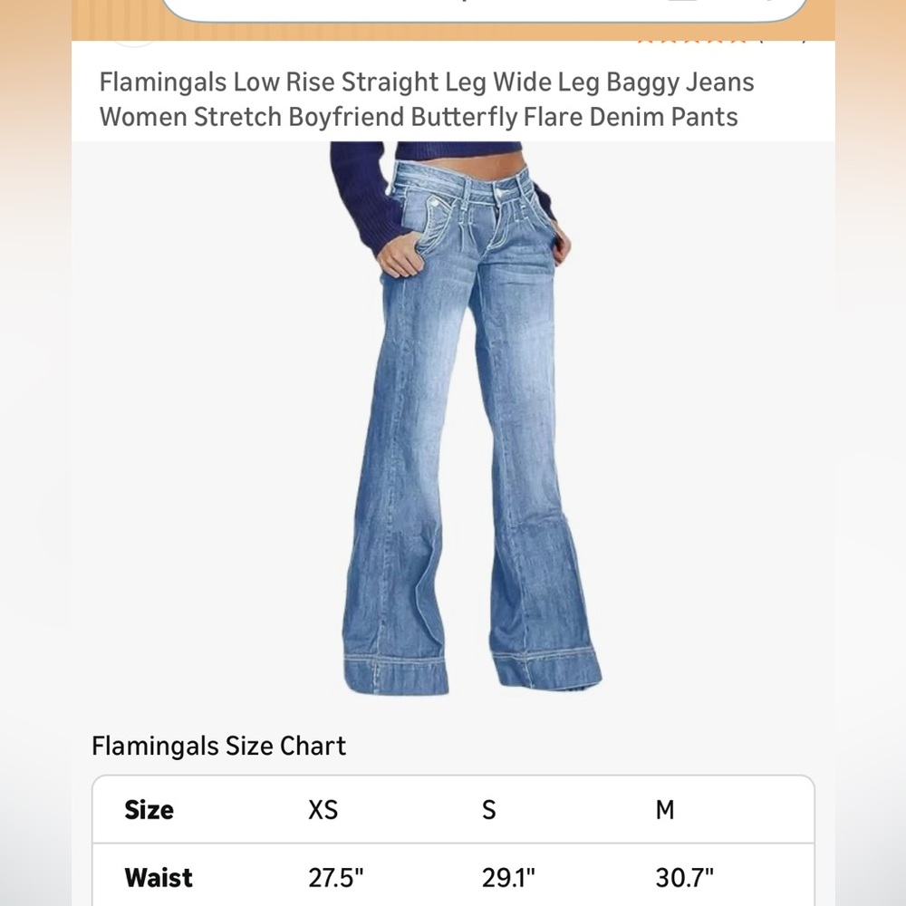 Flamingals low rise wide leg stretch denim jeans NWOT - Picture 9 of 9